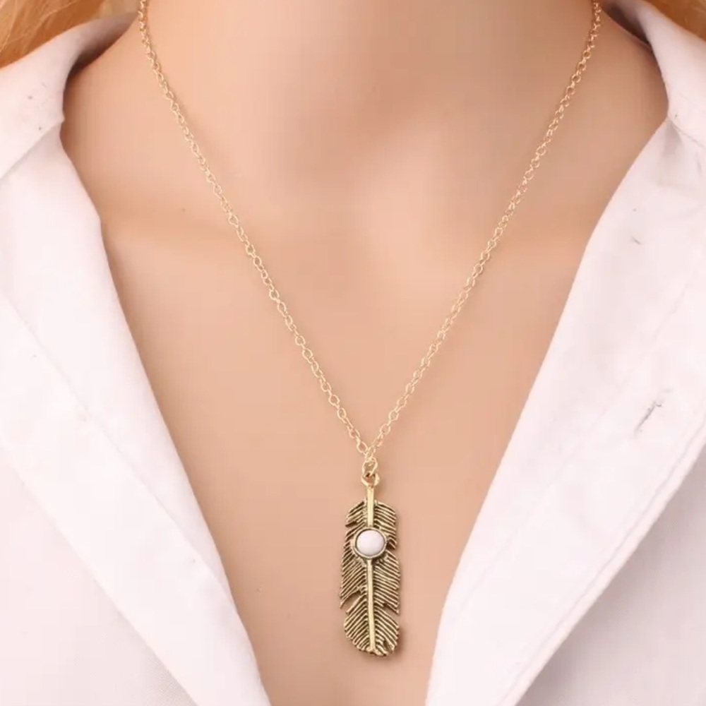 Gold Antique Feather Necklace